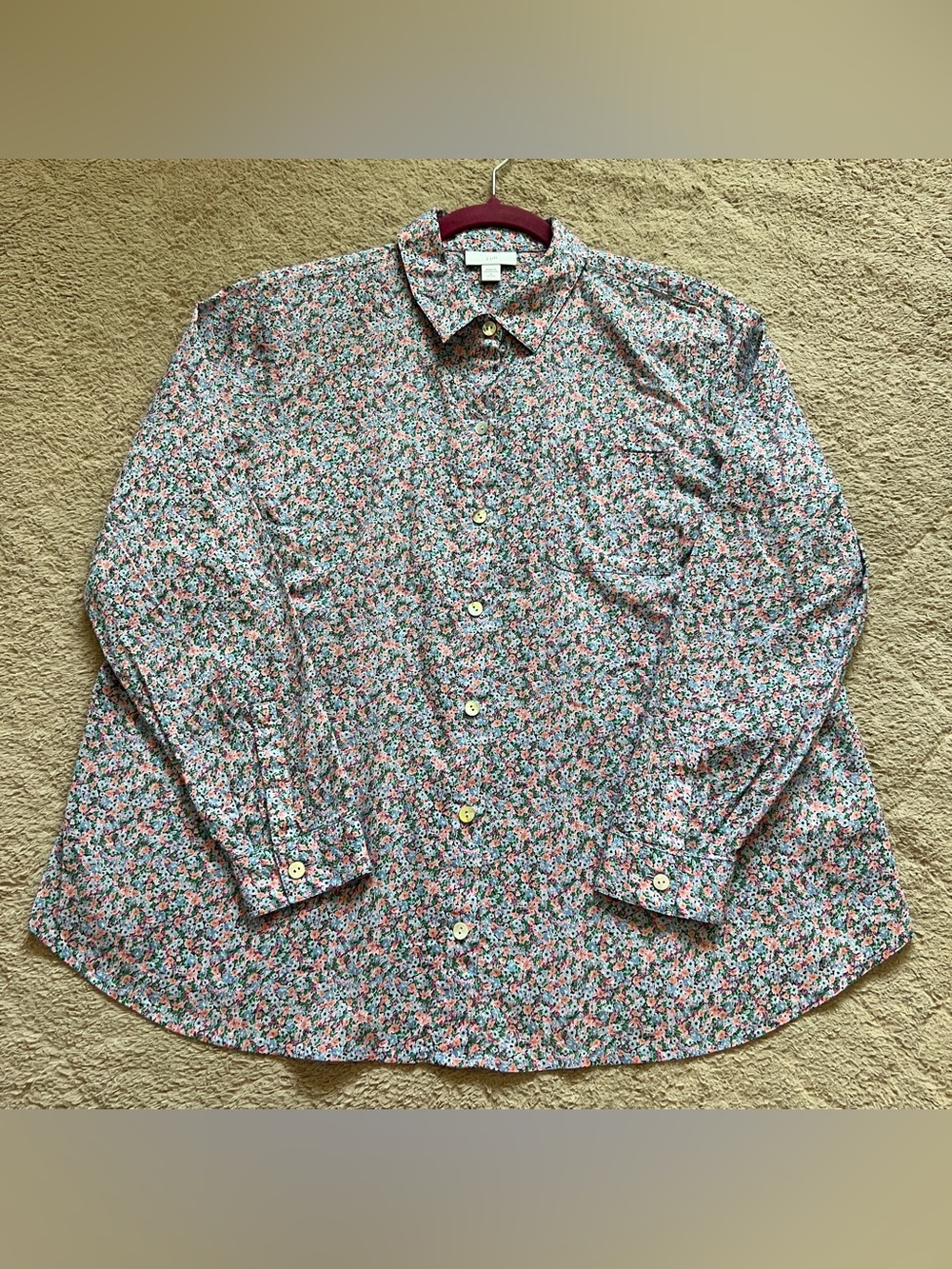 J. Jill Floral Button Down Blouse Cotton Cottage‎ Peasant Preppy Old Money Sz SP